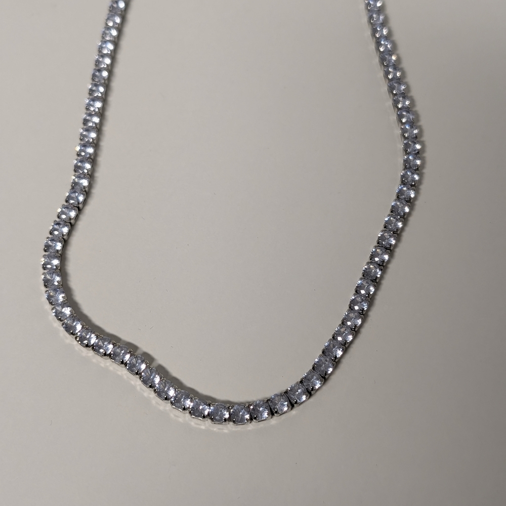Elegant Silver Crystal Tennis Necklace - White - Picture 2 of 3